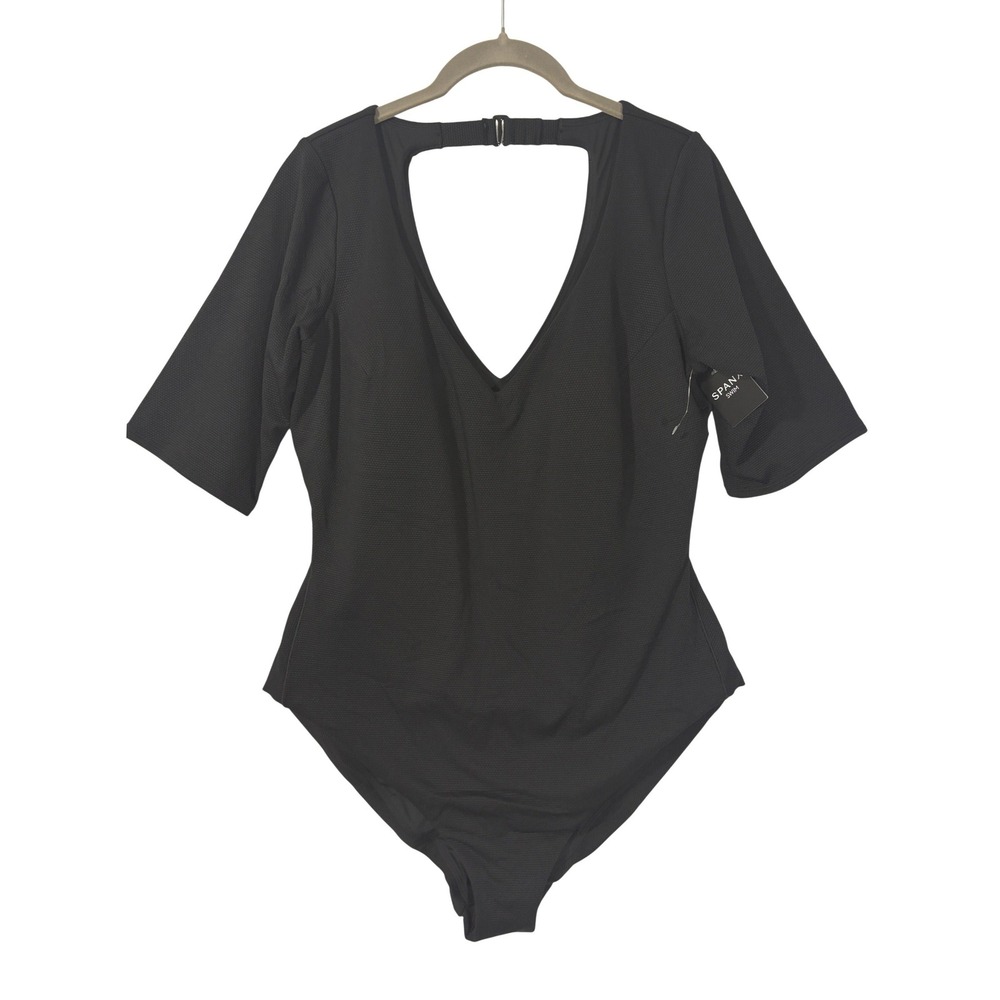 Spanx Pique Shaping One Piece Swimsuit Black Short Sleeve 50386R 2X - Picture 9 of 9